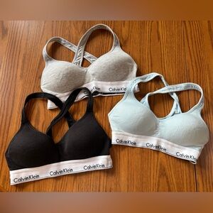 3 Calvin Klein Bras Black,Blue and Gray Size M for all- selling altogether